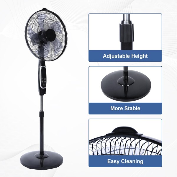 Edendirect 20 in. 3 Fan Speeds Stand Fan in Black with Adjustable Height, Remote Control and Timer - IR-STAND16RC02