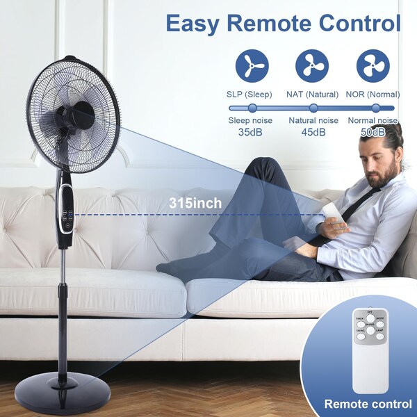 Edendirect 20 in. 3 Fan Speeds Stand Fan in Black with Adjustable Height, Remote Control and Timer - IR-STAND16RC02