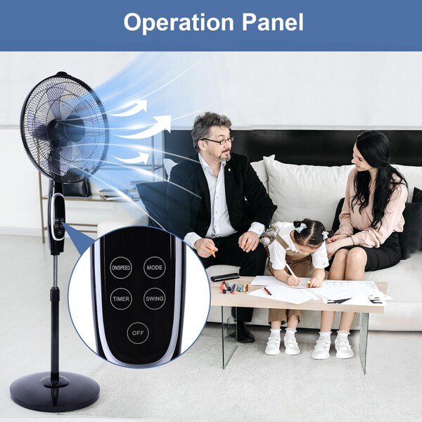 Edendirect 20 in. 3 Fan Speeds Stand Fan in Black with Adjustable Height, Remote Control and Timer - IR-STAND16RC02