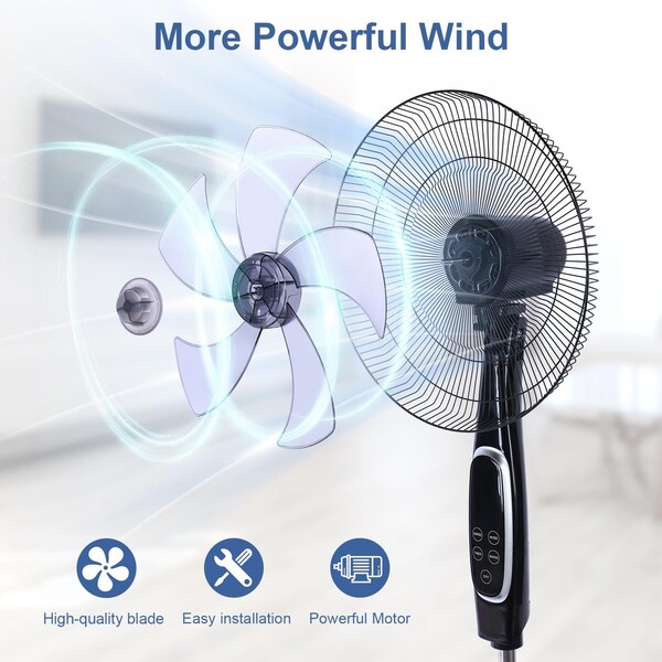 Edendirect 20 in. 3 Fan Speeds Stand Fan in Black with Adjustable Height, Remote Control and Timer - IR-STAND16RC02