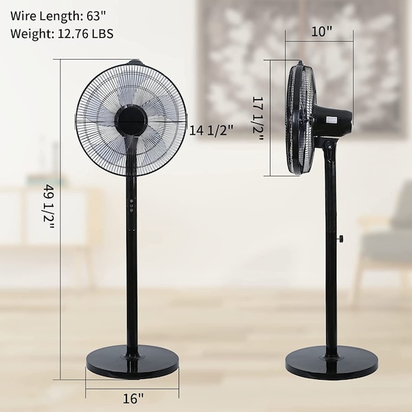 Edendirect 14.5 Inch Adjustable Pedestal Stand Fan with 12 Speed , Remote Control, 90deg Oscillation, Timer - IR-STAND1601WRC