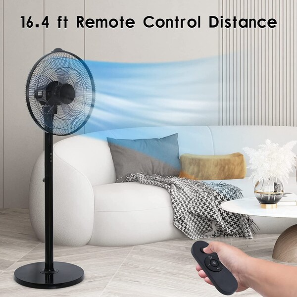 Edendirect 14.5 Inch Adjustable Pedestal Stand Fan with 12 Speed , Remote Control, 90deg Oscillation, Timer - IR-STAND1601WRC