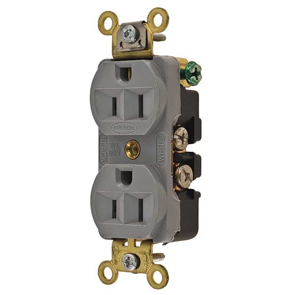 Hubbell 15A Duplex Receptacle 125VAC 5-15R GY - HBL5252GY