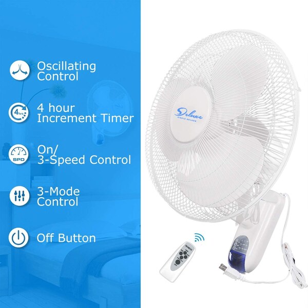 Edendirect 16-Inch Digital Wall Mount Fan with Remote Control, 3 Oscillating Modes, 3 Speeds, 2PK - IR-WALLDIGIT16X2