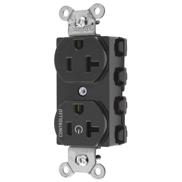 Hubbell Wiring Device-Kellems Straight Blade Devices, Receptacles, Duplex, SNAPConnect, Split Circuit, Half Controlled, 20A 125V, 2-Pole 3-Wire Grounding, 5-20R, Nylon, Black - SNAP5362C1BK