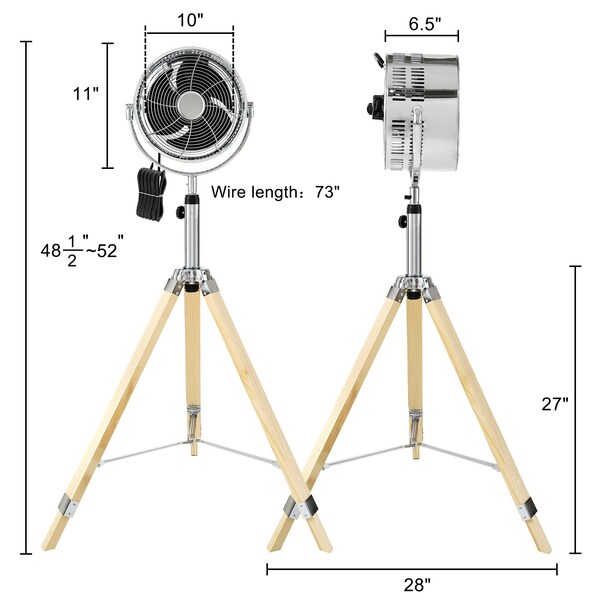 Edendirect 10 in. Tripod Pedestal Fan, 3-Speed Adjustment, Multiple Wide Angle Standing Fan - IR-STANDRETRO10C