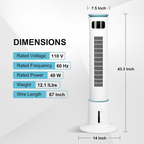 Edendirect 43 Inch Cooling Tower Fan with 12 Speeds & 3 Modes Settings , Timer - IR-TOWERMIST43RCW
