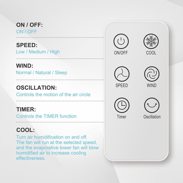 Edendirect 43 Inch Cooling Tower Fan with 12 Speeds & 3 Modes Settings , Timer - IR-TOWERMIST43RCW