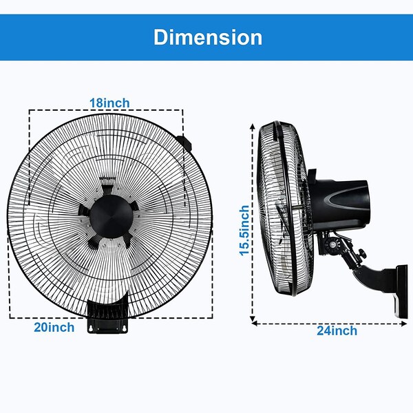 Edendirect 18in. Wall Mount Fan, 5-Speed, 90deg Oscillation, Adjustable Tilt, Commercial/Home Use, Black, 2PK - IR-WALLMOUNTPRO18RCX2