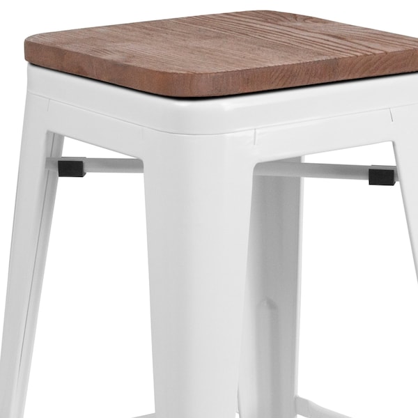 Flash Furniture Metal Counter Stool, 24", White, Seat Material: Wood - CH-31320-24-WH-WD-GG