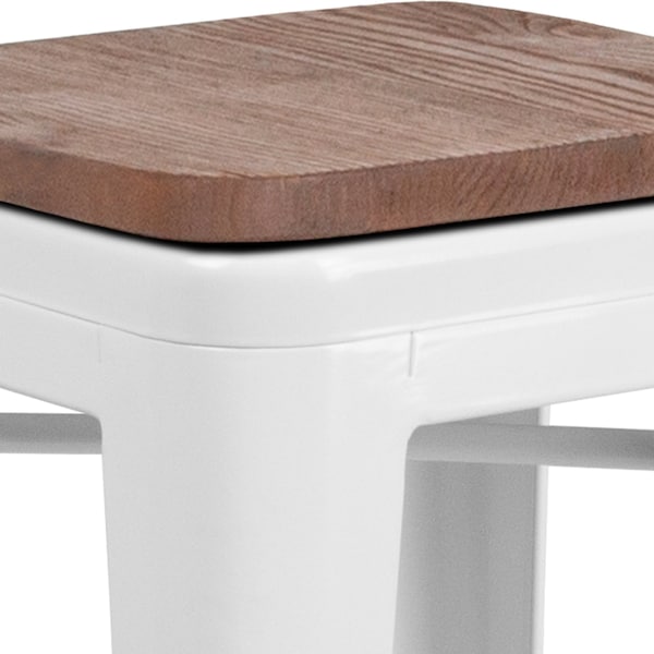 Flash Furniture Metal Counter Stool, 24", White, Seat Material: Wood - CH-31320-24-WH-WD-GG