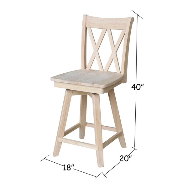International Concepts Double "X" Back Counter Height Stool, Swivel 24" Seat Height, Unfinished - S-202SW
