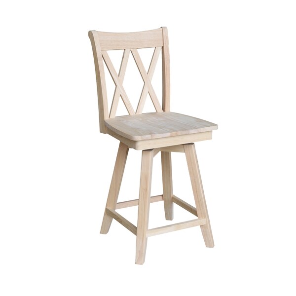 International Concepts Double "X" Back Counter Height Stool, Swivel 24" Seat Height, Unfinished - S-202SW