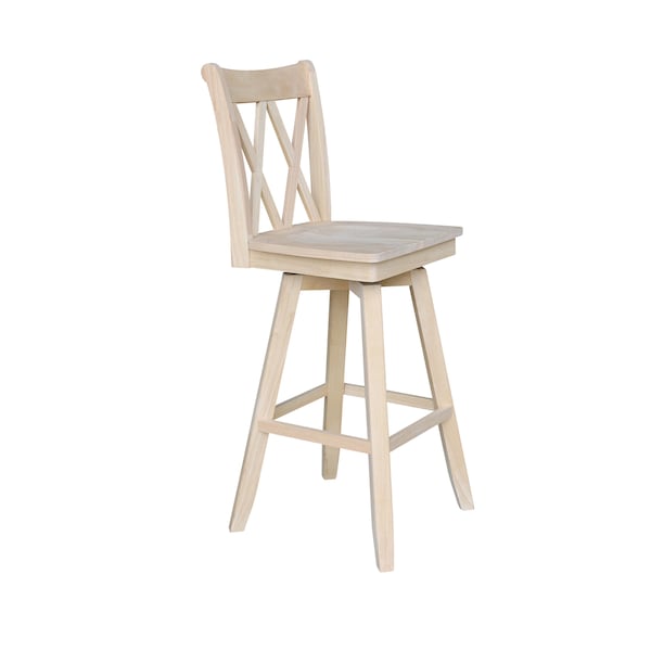 International Concepts Double "X" Back Counter Height Stool, Swivel 24" Seat Height, Unfinished - S-202SW