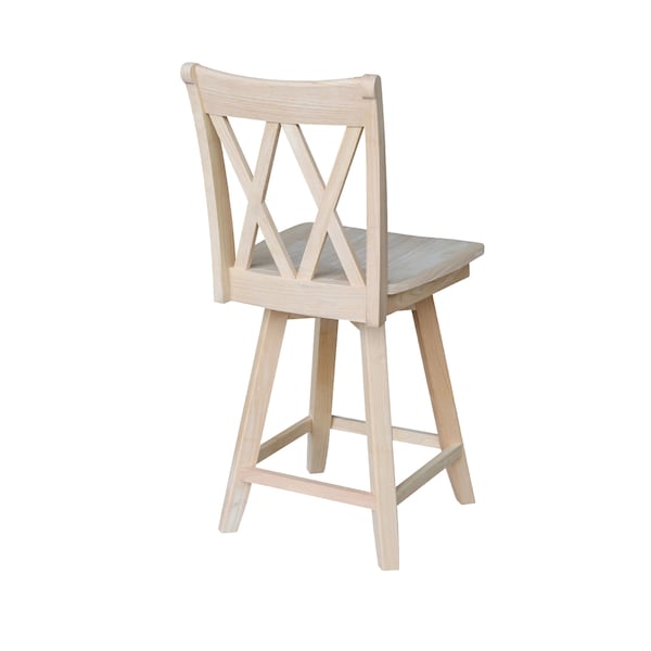 International Concepts Double "X" Back Counter Height Stool, Swivel 24" Seat Height, Unfinished - S-202SW