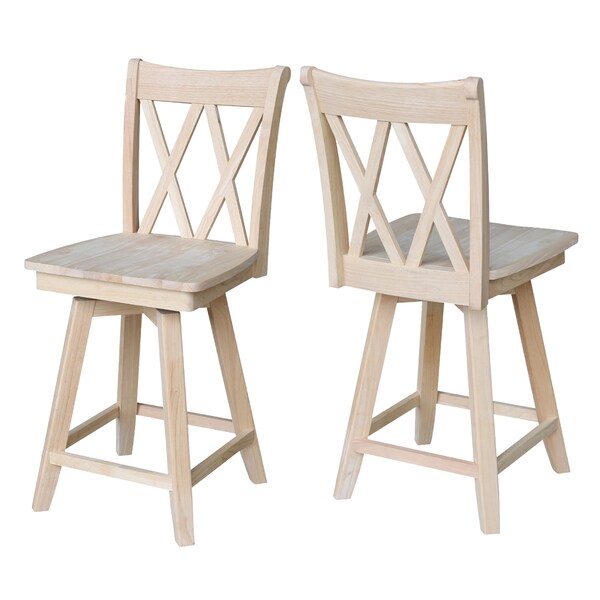International Concepts Double "X" Back Counter Height Stool, Swivel 24" Seat Height, Unfinished - S-202SW
