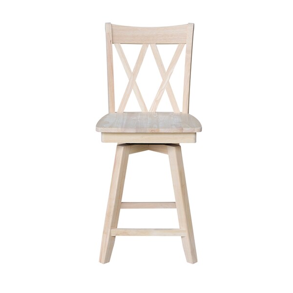 International Concepts Double "X" Back Counter Height Stool, Swivel 24" Seat Height, Unfinished - S-202SW