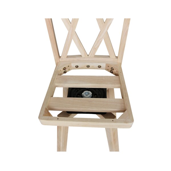 International Concepts Double "X" Back Counter Height Stool, Swivel 24" Seat Height, Unfinished - S-202SW
