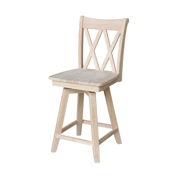 International Concepts Double "X" Back Counter Height Stool, Swivel 24" Seat Height, Unfinished - S-202SW