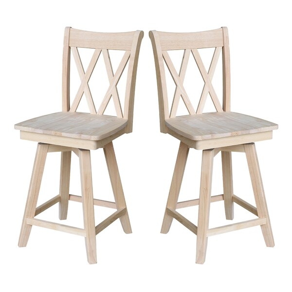 International Concepts Double "X" Back Counter Height Stool, Swivel 24" Seat Height, Unfinished - S-202SW
