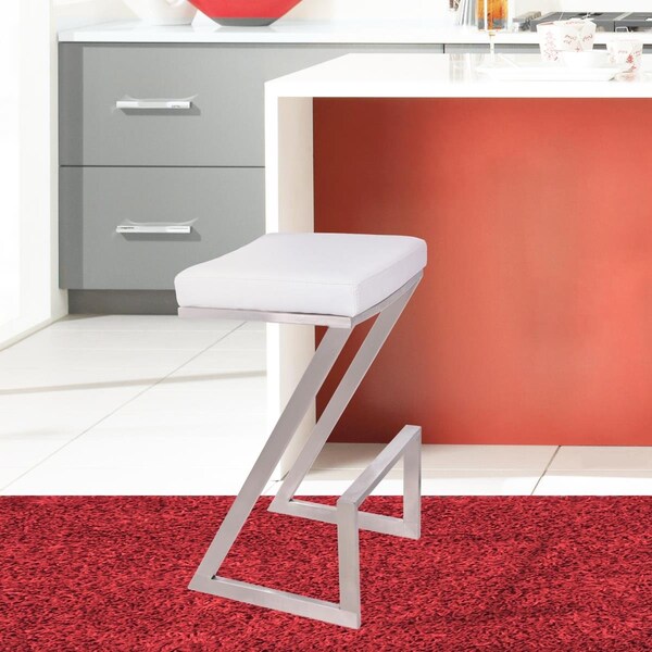 Seatsolutions Atlantis 26 in. Counter Height Backless Barstool in Brushed Stainless Steel with White Faux Leather - SE727032