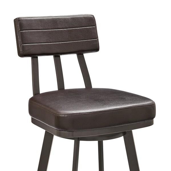 Armen Living Jinab Swivel Counter Stool in Brown Metal with Brown Faux Leather - 840254335240