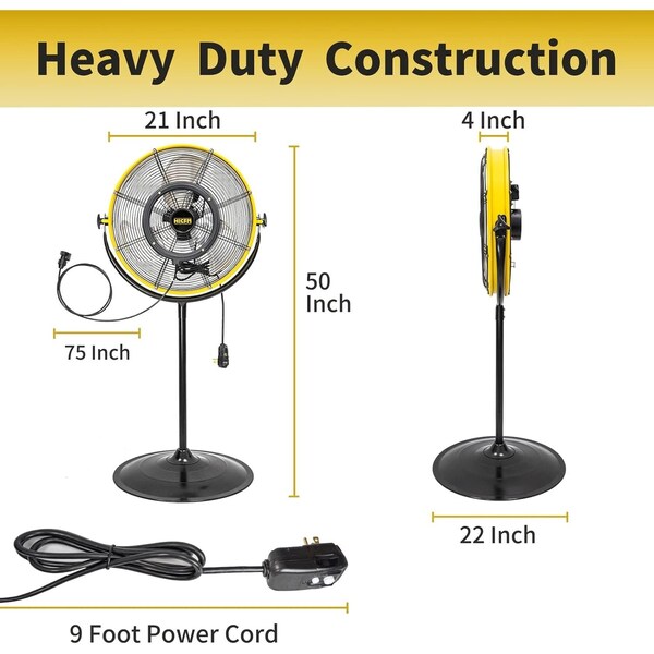Edendirect 20 in. 3 Speeds Pedestal Fan in Yellow with IP44 Enclosed Motor - IR-FANP20TM
