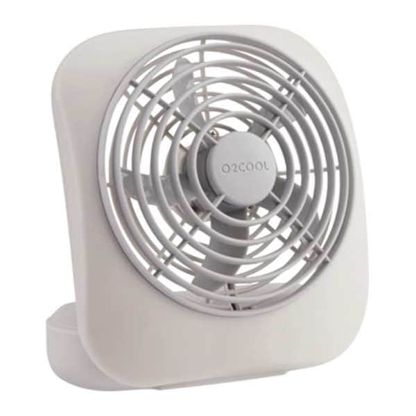 Treva/O2Cool 5" Blade Dia Table Fan, Non-Oscillating, 2 Speeds, 3VDC, White, FCC-Compliant Adapter - FD05805