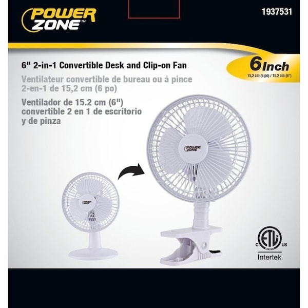 Powerzone PowerZone F-0645 Clip-on Oscillating Portable Fan, 6 in Dia Blade, 120 VAC - F-0645