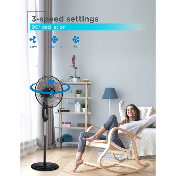 Black & Decker 16'' Oscillating Dual-Blade Stand Fan with Remote, Adjustable Height, Black - BFSD116B