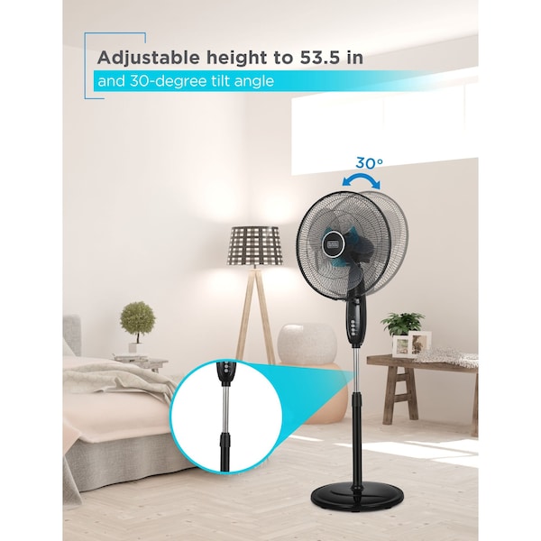 Black & Decker 16'' Oscillating Dual-Blade Stand Fan with Remote, Adjustable Height, Black - BFSD116B