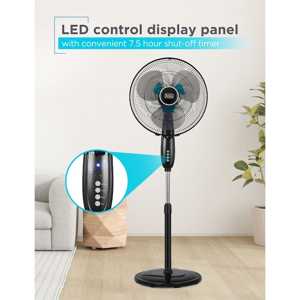Black & Decker 16'' Oscillating Dual-Blade Stand Fan with Remote, Adjustable Height, Black - BFSD116B