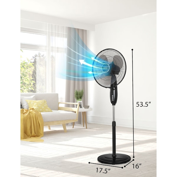Black & Decker 16'' Oscillating Dual-Blade Stand Fan with Remote, Adjustable Height, Black - BFSD116B