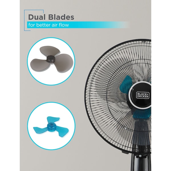 Black & Decker 16'' Oscillating Dual-Blade Stand Fan with Remote, Adjustable Height, Black - BFSD116B