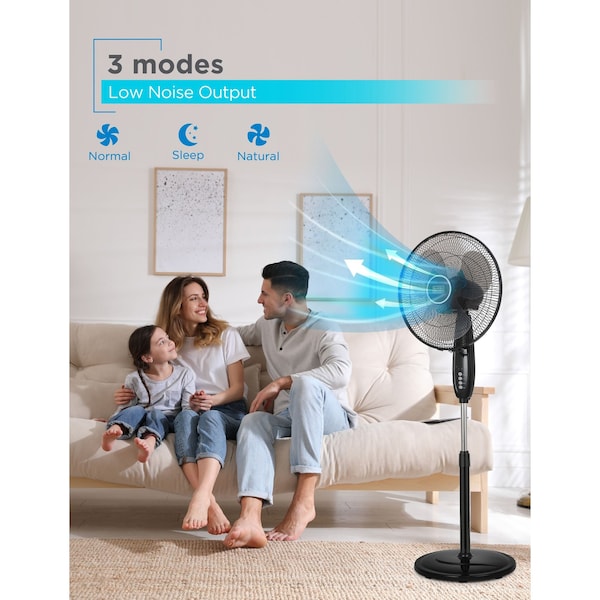 Black & Decker 16'' Oscillating Dual-Blade Stand Fan with Remote, Adjustable Height, Black - BFSD116B