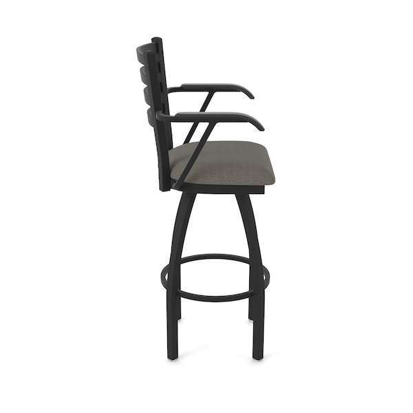 Holland Bar Stool Co Jackie with Arms 25 in. Swivel Counter Stool with Black Wrinkle Finish and Graph Chalice Seat - 415