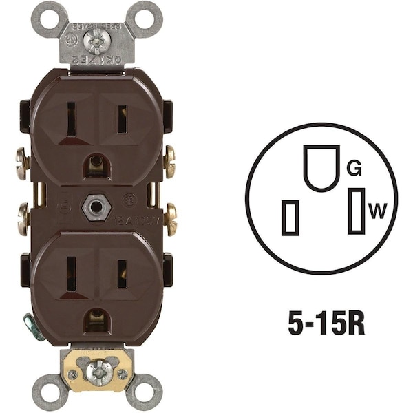 Leviton 15A Brown Commercial Grade 5-15R Duplex Outlet - S00-CR15-00S