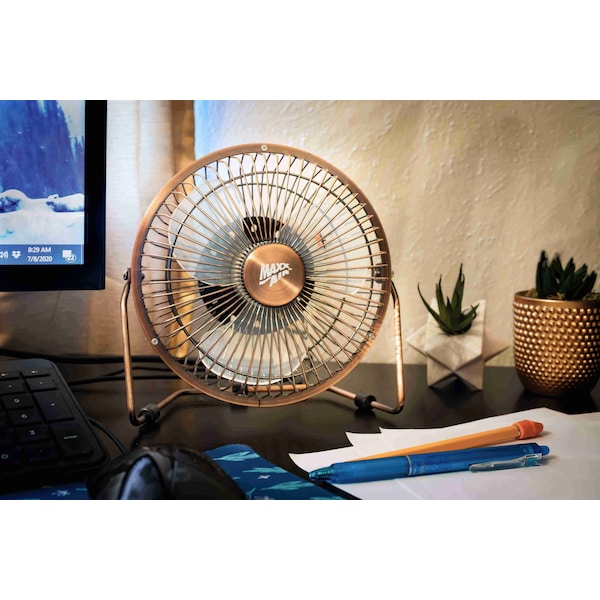 Maxx Air 8 in. Blade Dia Desk Fan, Table Fan, Portable Fan, USB Fan, Non-Oscillating, 1 Speeds, Copper - HVDF8UPS