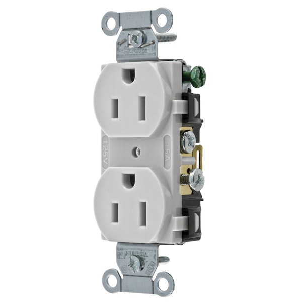 Hubbell Wiring Device-Kellems Straight Blade Devices, Receptacles, Duplex, Commercial Grade, 2-Pole 3-Wire Grounding, 15A 125V, 5-15R, Office White, Single Pack - CR15OW