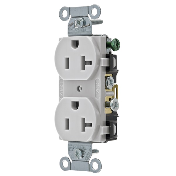 Hubbell Wiring Device-Kellems Straight Blade Devices, Receptacles, Duplex, Commercial Grade, 2-Pole 3-Wire Grounding, 20A 125V, 5-20R, Office White, Single Pack - CR20OW