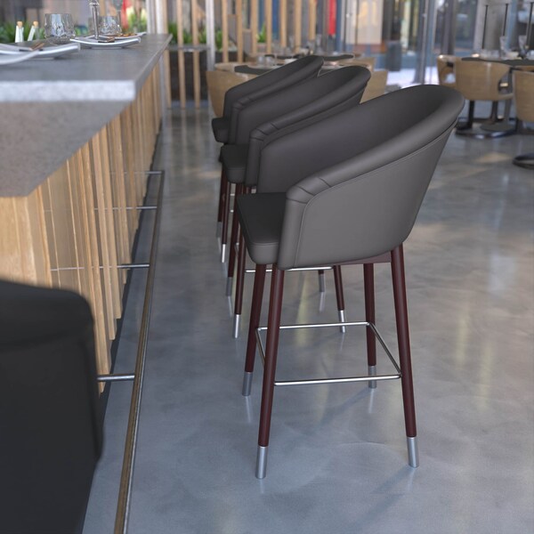 Flash Furniture 26" Gray LeatherSoft Barstool with Wood Legs, PK 2 - 2-AY-1928-26-GY-GG