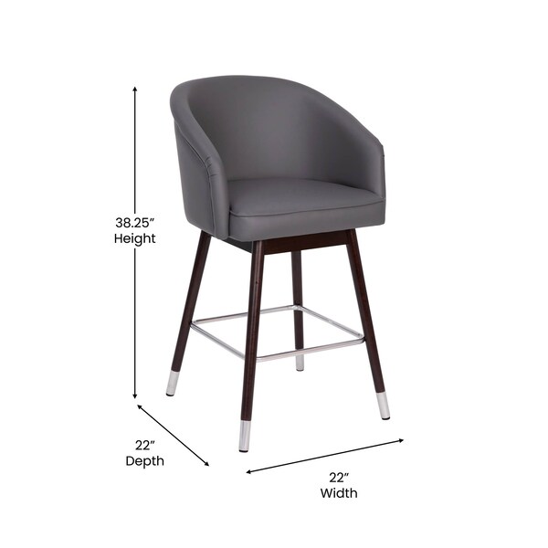 Flash Furniture 26" Gray LeatherSoft Barstool with Wood Legs, PK 2 - 2-AY-1928-26-GY-GG
