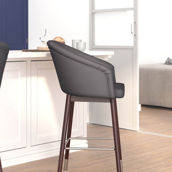 Flash Furniture 26" Gray LeatherSoft Barstool with Wood Legs, PK 2 - 2-AY-1928-26-GY-GG
