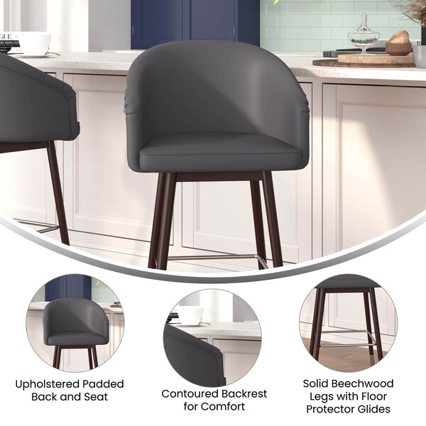 Flash Furniture 26" Gray LeatherSoft Barstool with Wood Legs, PK 2 - 2-AY-1928-26-GY-GG