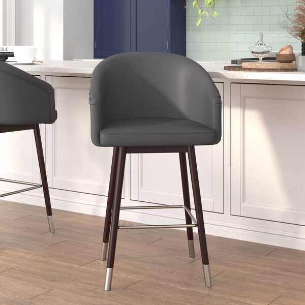 Flash Furniture 26" Gray LeatherSoft Barstool with Wood Legs, PK 2 - 2-AY-1928-26-GY-GG