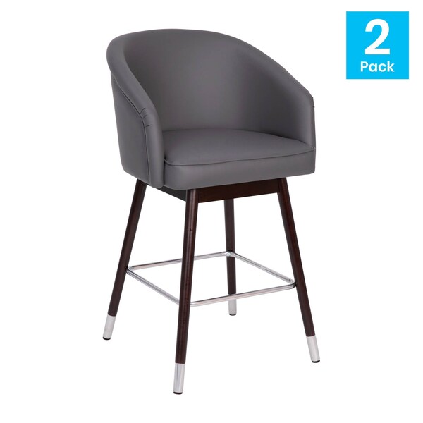 Flash Furniture 26" Gray LeatherSoft Barstool with Wood Legs, PK 2 - 2-AY-1928-26-GY-GG