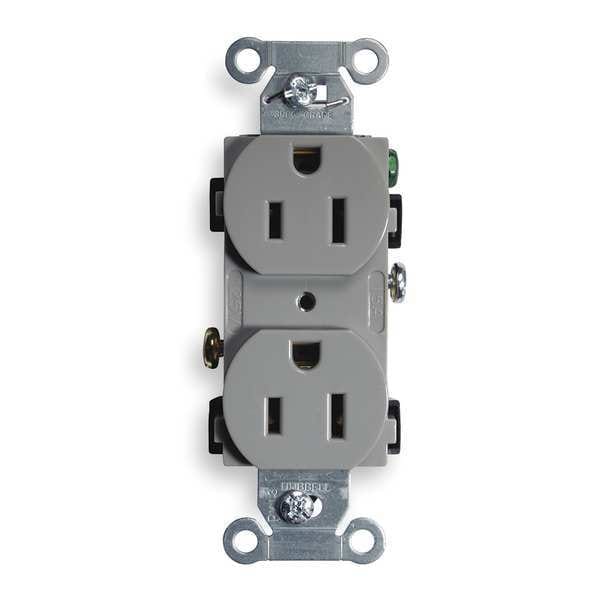 Hubbell 15A Duplex Receptacle 125VAC 5-15R GY - BR15GRY