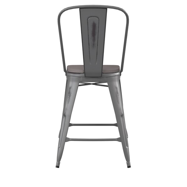 Flash Furniture Silver Metal Stool with Gray Poly Seat - ET-3534-24-SIL-PL1G-GG