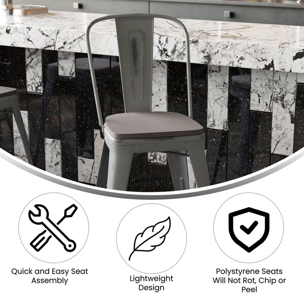 Flash Furniture Silver Metal Stool with Gray Poly Seat - ET-3534-24-SIL-PL1G-GG