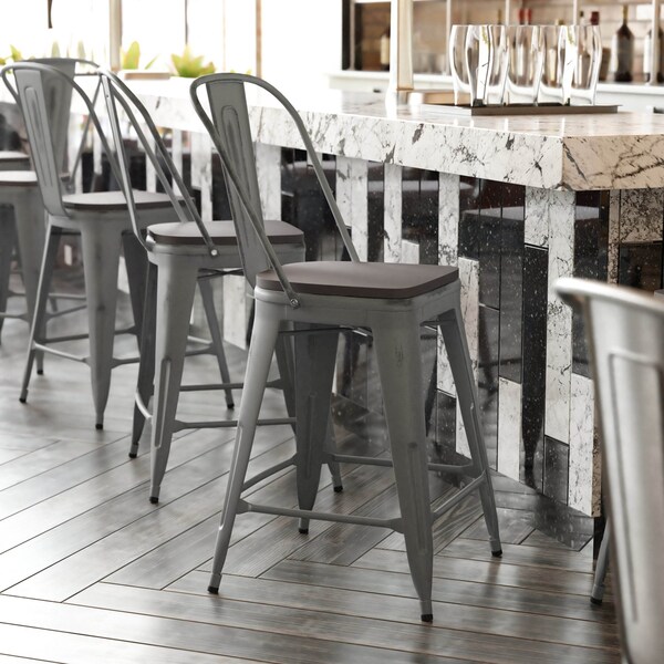Flash Furniture Silver Metal Stool with Gray Poly Seat - ET-3534-24-SIL-PL1G-GG